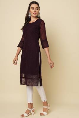 Elegant thread chikankari embroidery coffee colour georgette kurti 5