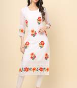 Beautifully floral embroidered white colour georgette kurta for party looks
