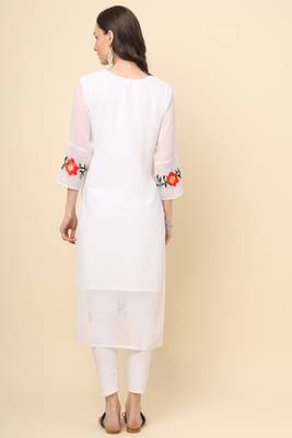 Beautifully floral embroidered white colour georgette kurta for party looks 2