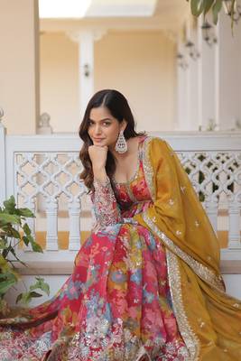 Amazingly beautiful pink colour ethnic gown with dupatta and elegant embroidery work 3