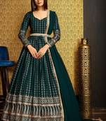 Green colour designer metalic foil work partywear gown with dupatta