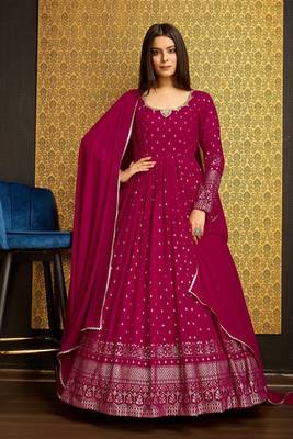 Pink colour designer metalic foil with hand work partywear gown with dupatta 1