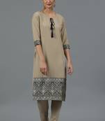 Festive wear pista foil printed beige colour kurti bottom set