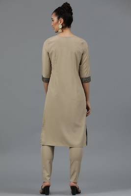 Festive wear pista foil printed beige colour kurti bottom set 2
