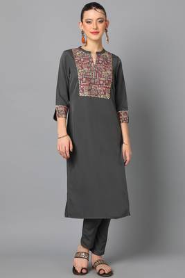 Festive wear pigment printed dark grey colour kurti bottom set 1