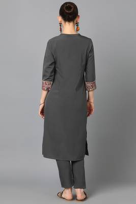 Festive wear pigment printed dark grey colour kurti bottom set 2