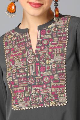 Festive wear pigment printed dark grey colour kurti bottom set 3