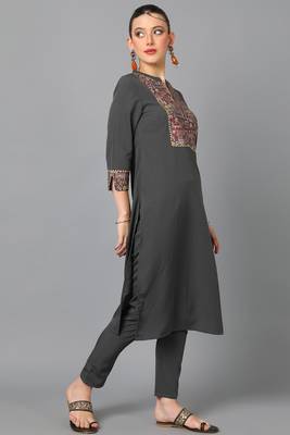 Festive wear pigment printed dark grey colour kurti bottom set 4