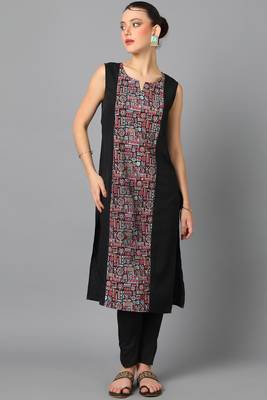 Festive wear pigment printed black colour kurti bottom set 1