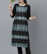Festive wear foil printed black colour kurti bottom set