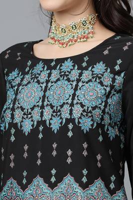 Festive wear foil printed black colour kurti bottom set 3