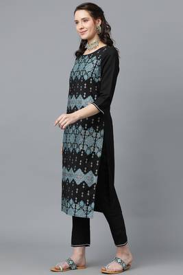 Festive wear foil printed black colour kurti bottom set 4