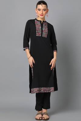 Festive wear pigment printed black colour kurti bottom set 1