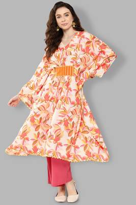 Girlish designer printed with gota pati patch work orange colour kaftan for trendy party looks 1