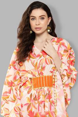 Girlish designer printed with gota pati patch work orange colour kaftan for trendy party looks 3