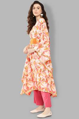 Girlish designer printed with gota pati patch work orange colour kaftan for trendy party looks 4