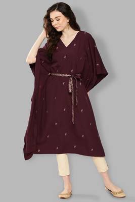 Girlish designer printed burgundy colour kaftan for trendy party looks 1