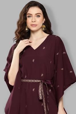 Girlish designer printed burgundy colour kaftan for trendy party looks 3