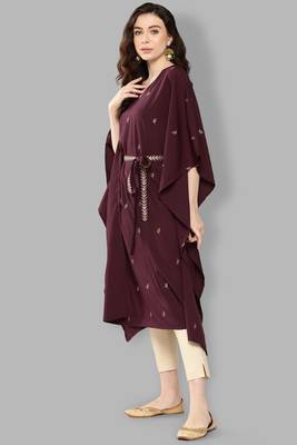 Girlish designer printed burgundy colour kaftan for trendy party looks 4