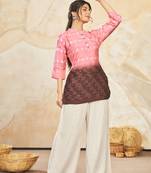 Woven farr designer with sequance work modal silk pink colour short kurti for party looks
