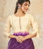 Woven farr designer with sequance work modal silk beige colour short kurti for party looks