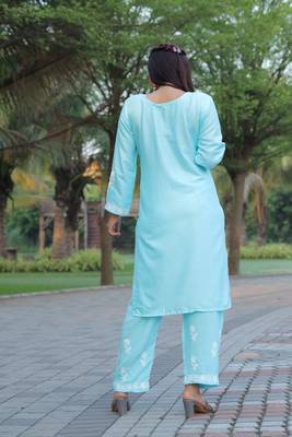 Sky blue colour ethnic chikankari embroidery work kurta bottom set 2