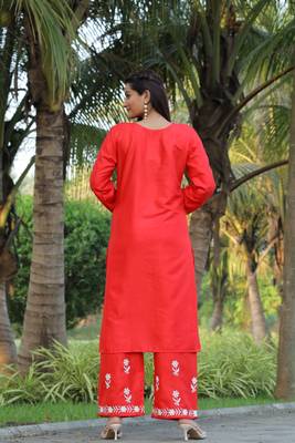 Orange colour ethnic chikankari embroidery work kurta bottom set 2
