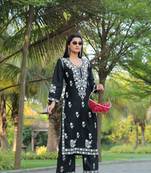 Black colour ethnic chikankari embroidery work kurta bottom set