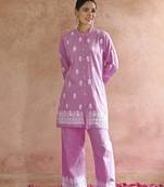 Pink colour beautiful chikankari work festive wear kurti bottom set