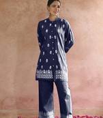 Blue colour beautiful chikankari work festive wear kurti bottom set
