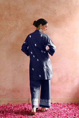 Blue colour beautiful chikankari work festive wear kurti bottom set 2