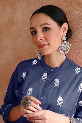Blue colour beautiful chikankari work festive wear kurti bottom set 3