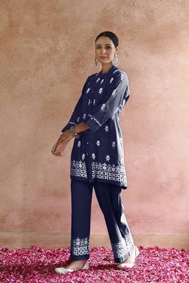 Blue colour beautiful chikankari work festive wear kurti bottom set 4