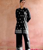 Black colour beautiful chikankari work festive wear kurti bottom set