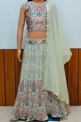 Off-White Faux Georgette Multicolor Printed Kid's Lehenga Choli 3