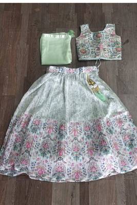 Off-White Faux Georgette Multicolor Printed Kid's Lehenga Choli 4