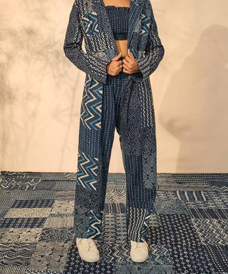 Blue indigo cotton pearl pants 1