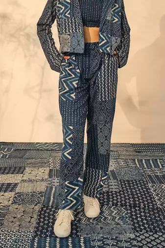 Blue indigo cotton pearl pants