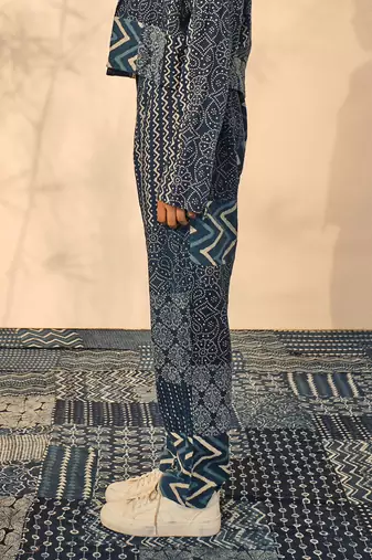 Blue indigo cotton pearl pants