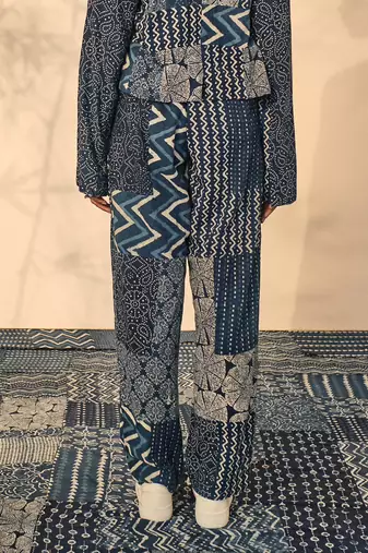 Blue indigo cotton pearl pants