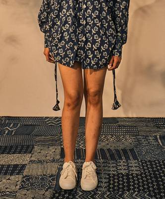 Blue indigo cotton fleur skirt 2