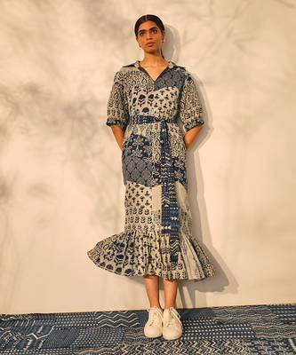 Blue indigo cotton thea dress 1