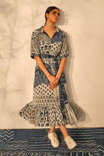 Blue indigo cotton thea dress
