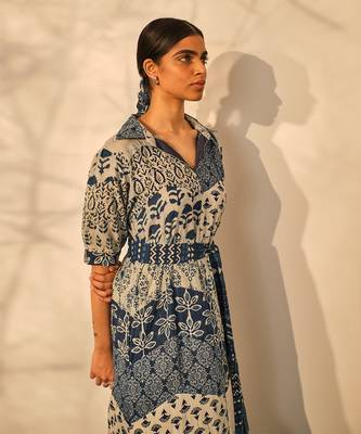 Blue indigo cotton thea dress 3