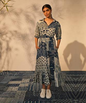 Blue indigo cotton thea dress 4
