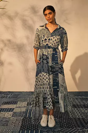 Blue indigo cotton thea dress