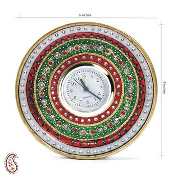 White Marble Clock With Kundan And Meenakari Work 1