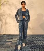 Blue indigo cotton pearl blazer