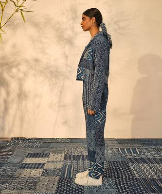 Blue indigo cotton pearl blazer 4