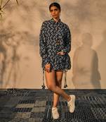 Blue indigo cotton fleur shirt